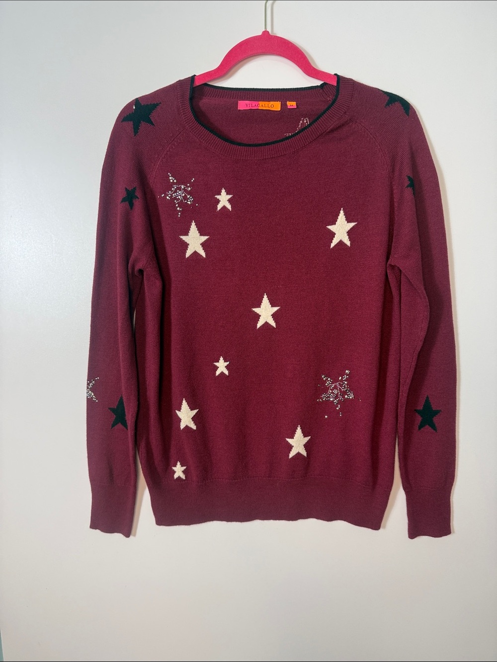 #659 Vilagallo Burgundy Crewneck Sweater with Star Motif size M